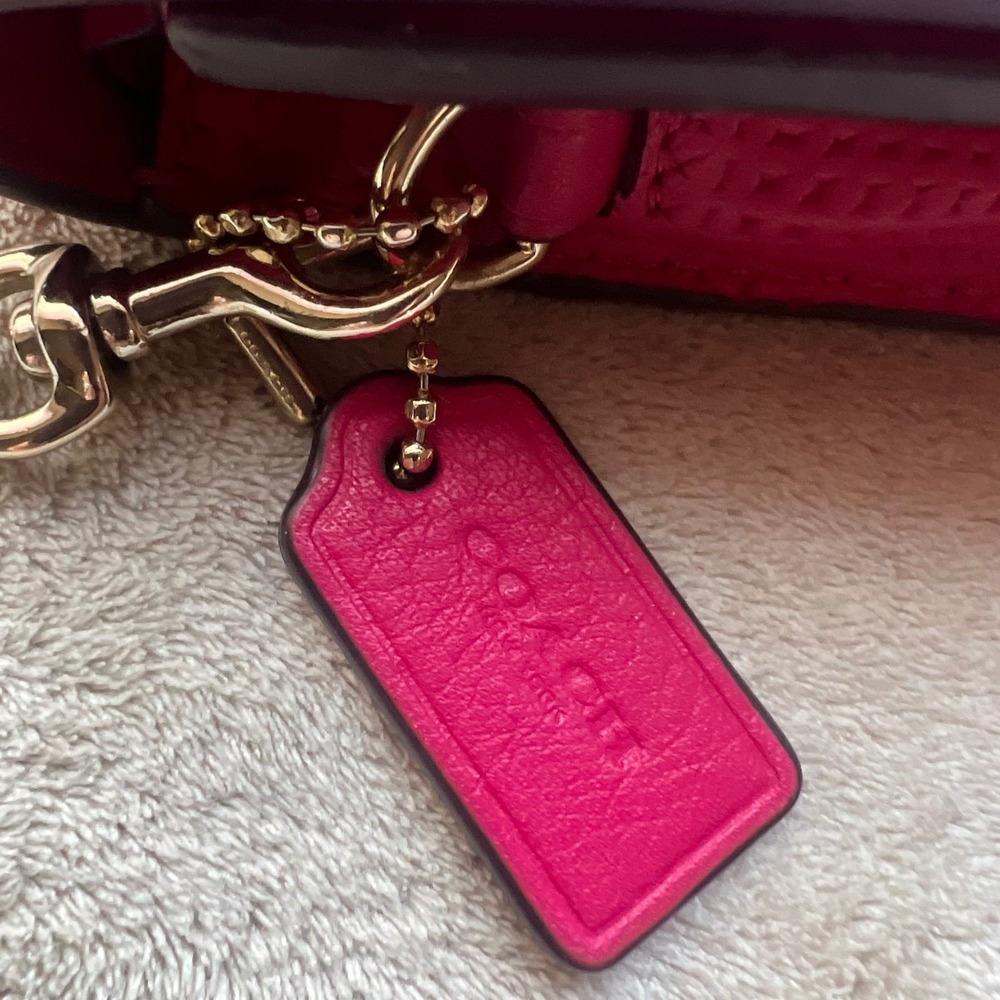 Coach Madison Pink Ruby Perforated Leather Crossbody Bag Gold‎ Chain Strap - Picture 6 of 14
